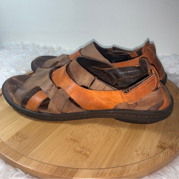 Børn Sandals Strappy Flat Slingback Leather Women’s Sz 9 Tangerine & Sand - Picture 6 of 10